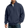 thumbnail image 2 of Quarter Zip Sweatshirt Men Stand Collar Athletic Fleece Pullover 1/4 Lightweight Ribbed Hem Cuffs Loose Fit Tops Active Fall Long Sleeve Casual Sweatshirts Navy M, 2 of 6