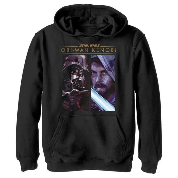 Boy's Star Wars: Obi-Wan Kenobi Darth Vader vs Kenobi Artistic Panel Portrait  Pull Over Hoodie Black Large