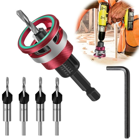 VIVIHEYDAY 6Pcs Set Countersink Drill Bit with Depth Stop, Woodworking Replaceable Bits, 1/4inch Hex Shank