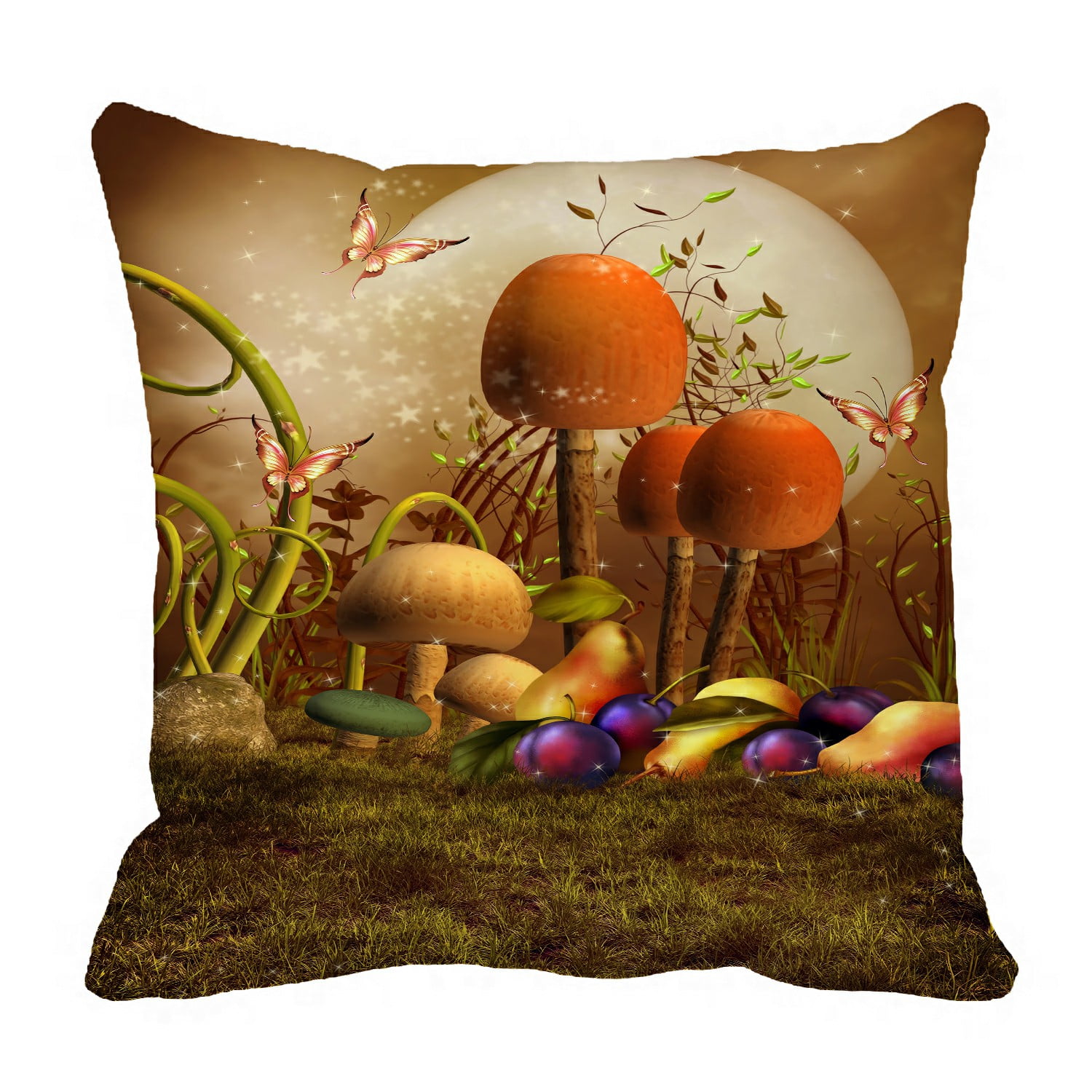 ABPHQTO Colorful Fantasy Mushrooms Plums Pears Butterflies Pillow Case