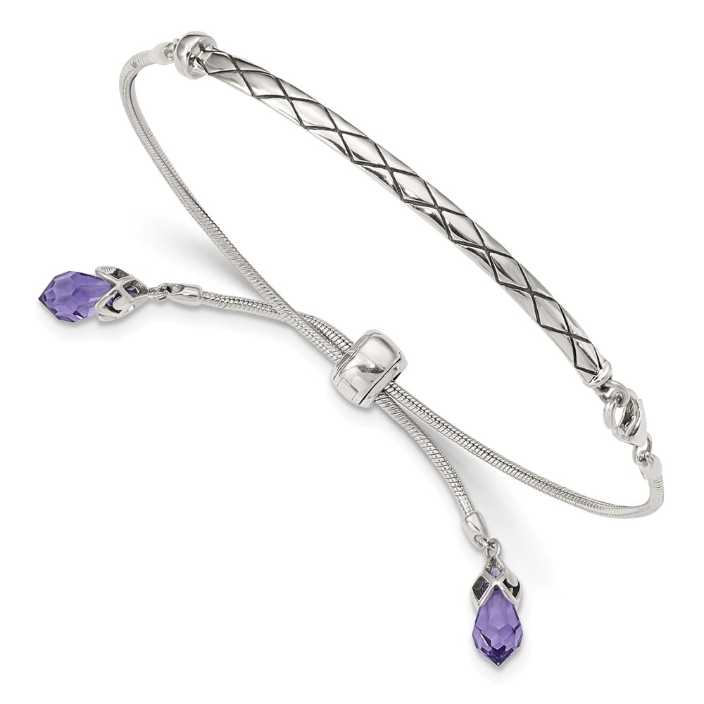 925 Sterling Silver Crystal Chain Bracelet purple or white 