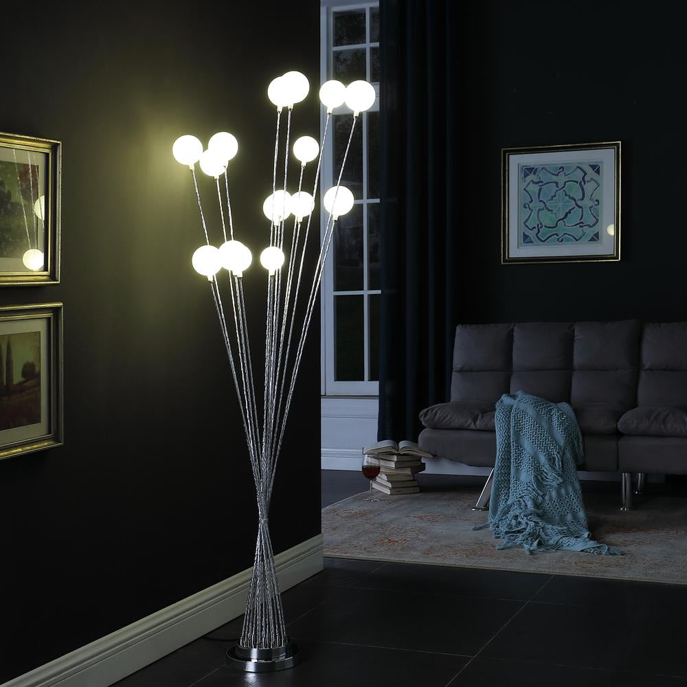 Ore International 16-Light Acrylic Globe Aluminun Led Chrysanthe Silver Chrome Metal Floor Lamp