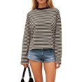 thumbnail image 2 of larppty Striped Long Sleeve Shirt Women Y2k Oversized Crewneck Vintage Tops Fall Winter Drop Shoulder Pullover (Dark Gray, XS), 2 of 5