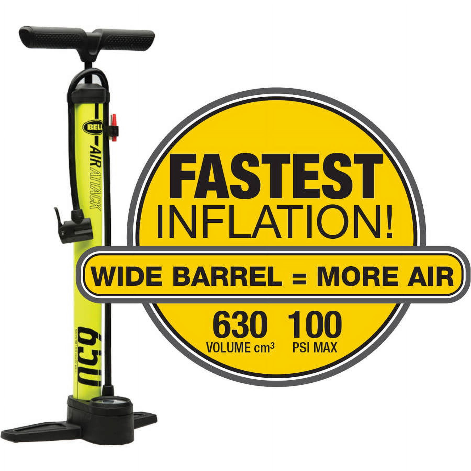 Bell Sports Air Attack 650 Floor Pump with Gauge, Yellow/Black - image 4 of 9