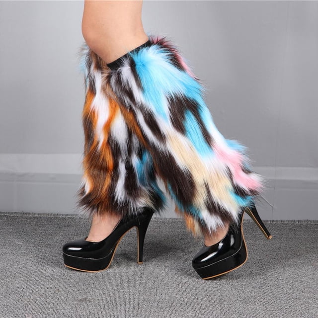 1 Par De Botas De Piel Sintética Borrosa Para Mujer Suave Cómoda Elegante Sensación 30 centimetros