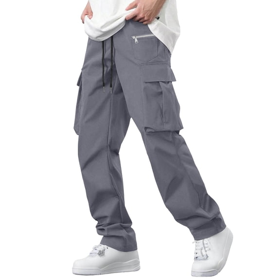 Men's Solid Color Button Zipper Multi Pocket Casual And Fashionable Workwear Pants