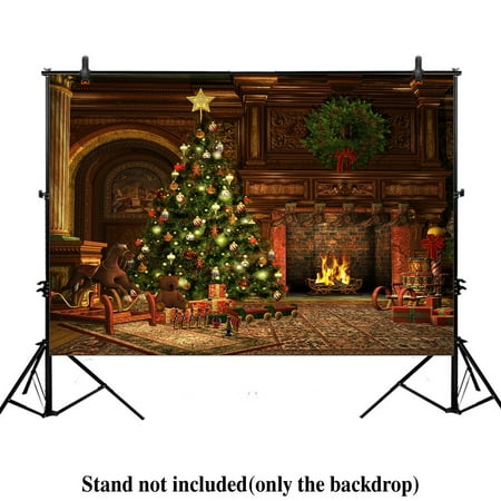 Vintage Christmas Music Background HelloDecor Polyster 7x5ft Christmas eve scene photography photo backdrop background Xmas new year vintage living room fireplace presents gifts tree holiday party night ()