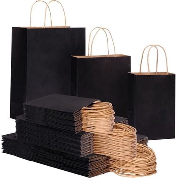 75pcs Black Paper Bags with Handles Assorted Sizes Kraft Paper Bags Bulk Gift Bags for Retail, Merchandise, Business, Shopping, Party