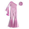 thumbnail image 5 of TiaoBug Kids Girls Metallic Flared Dance Jumpsuit One Shoulder Bell-bottom Gymnastics Leotard Dancewear Pink-A 8, 5 of 7