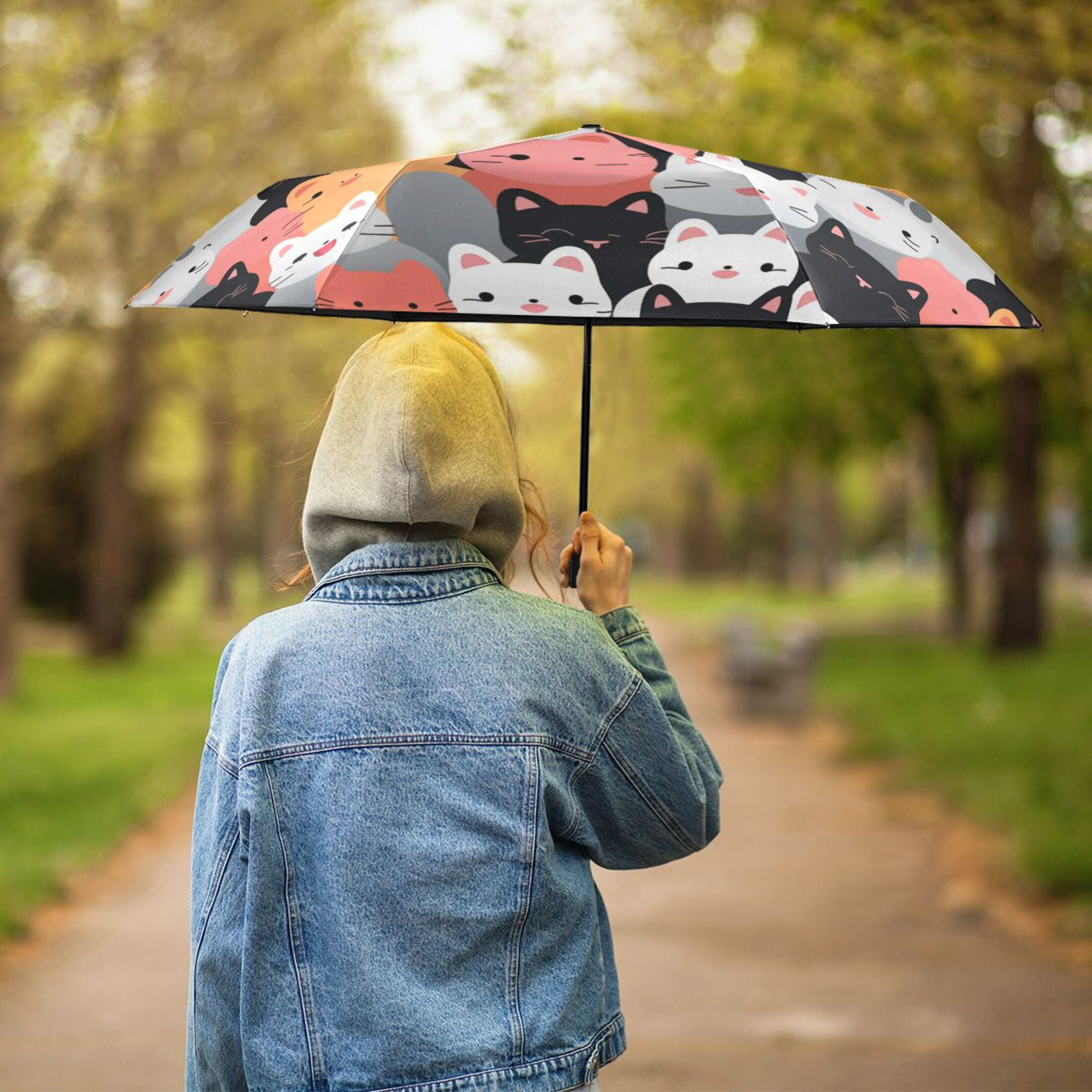 Colorful Happy Cats Compact Sun Umbrella Windproof Travel Umbrellas for Rain Strong Portable UV Protection