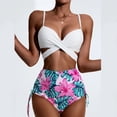thumbnail image 5 of Women 3 Piece Beach Outfits Tropical High Waist Wrap Bikini Swimsuit with Beach Kimono Cover Ups Swimwear Set, 5 of 5
