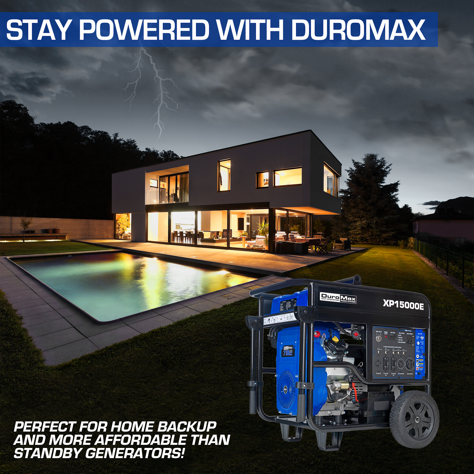 DuroMax XP15000E 15000-Watt 713cc V-Twin Gas Powered Electric Start Portable Generator - image 3 of 6