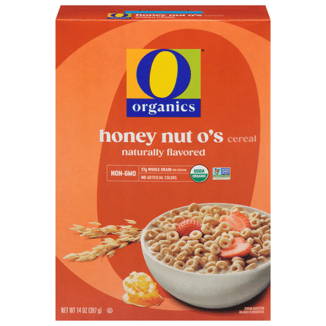 O O Organic Honey Nut O's Cereal, USDA Certified Organic, Whole Grain, 14 Ounce