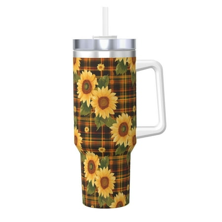 

Matuu Yellow Black Plaid Sunflower for 40OZ Ice Cup with Handle Durable Thermal Cups Keep Drinks Cold and Hot Insulated Car Mug with Lid