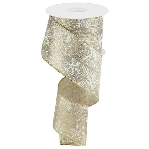Snowflake Wired Ribbon : Gold White - 2.5 Inches x 10 Yards (30 Feet)