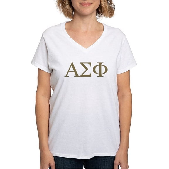 CafePress - Alpha Sigma Phi Greek Letters Gold T Shirt - Womens Cotton V-Neck T-shirt