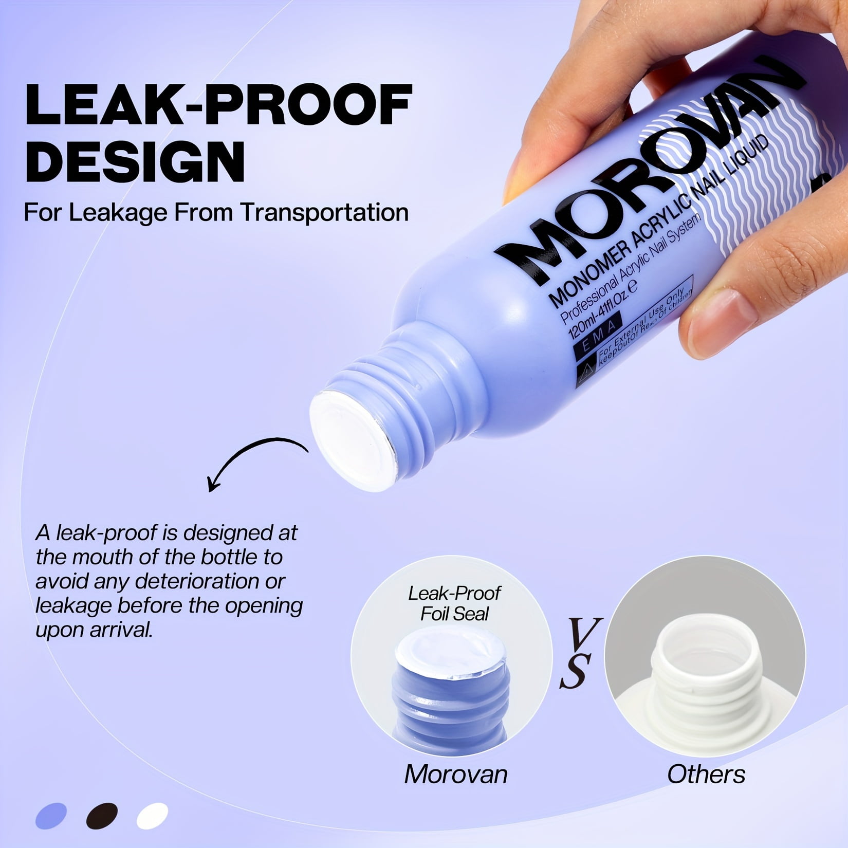 Morovan Acrylic Liquid Monomer 4 OZ:Acrylic Nail Liquid Monomer for Acrylic Powder with Acrylic Brush for Beginners DIY at Home Non-Yellowing