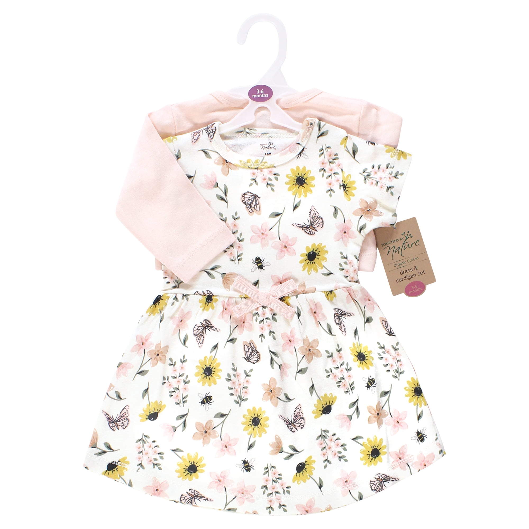 Touched by Nature Girls Organic Cotton Dress and Cardigan, Soft Wildflower, 6-9 Months