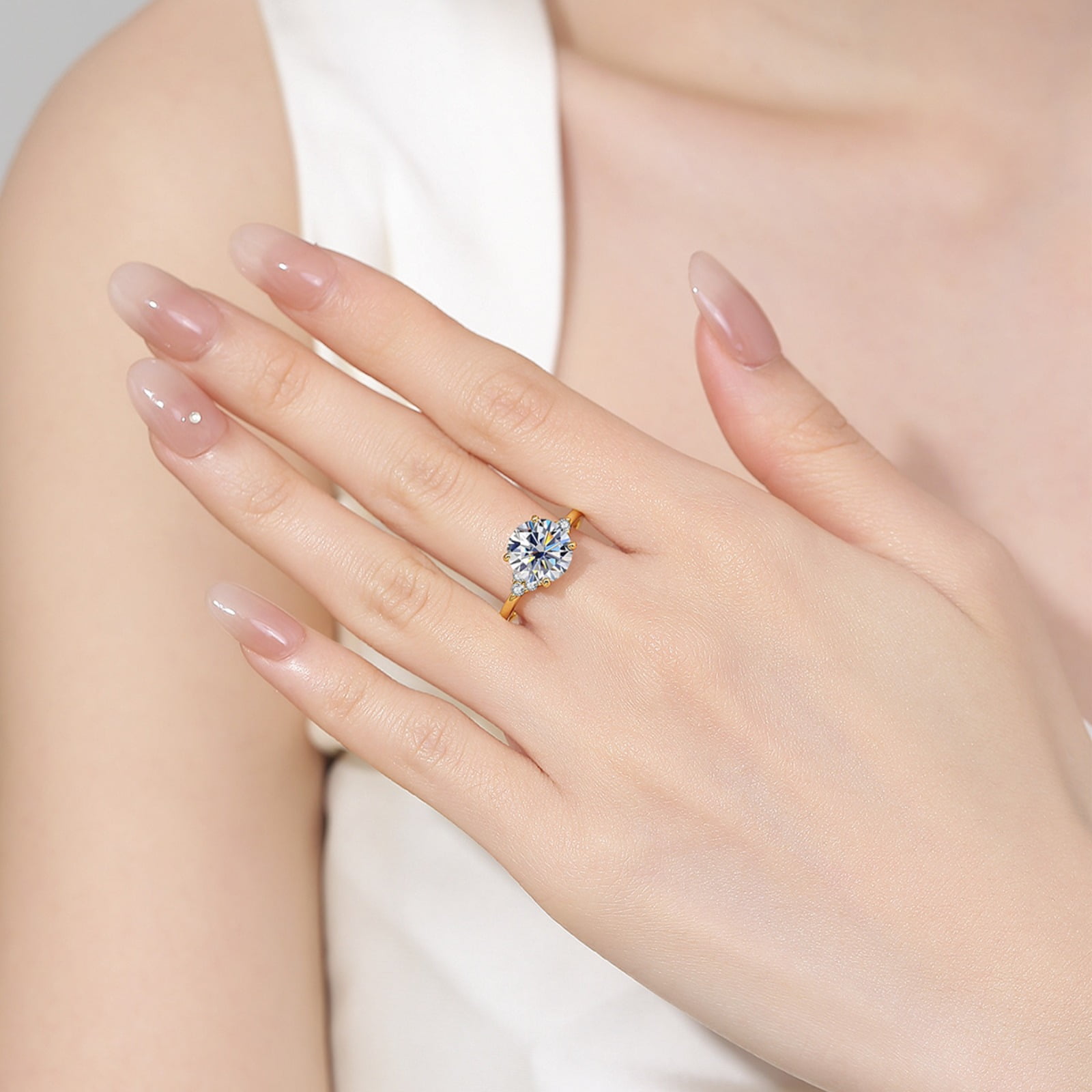 3 Carat Round Moissanite Rings for Women Gold Engagement Ring 925 Sterling Silver Bands Moissanite Promise Rings For Her Anniversary Ring Size 6-9