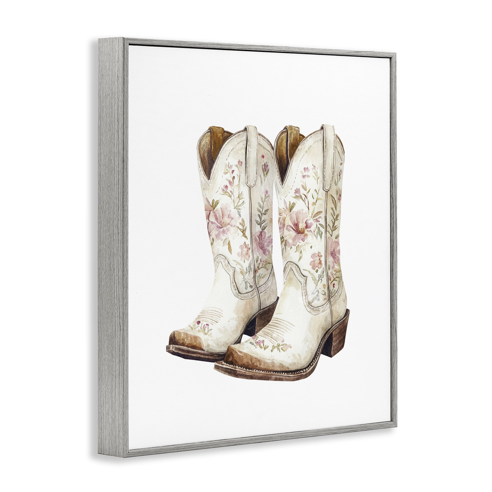 Stupell Industries Boots in Bloom Gray Framed Giclee Art, design by Svetlana Aleynikova