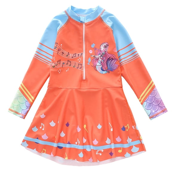 lnmuld Girls Long Sleeve Rash Guard Swimsuit Jumpsuit Sun Beach Pool Color:Orange,Size:2-4 Years