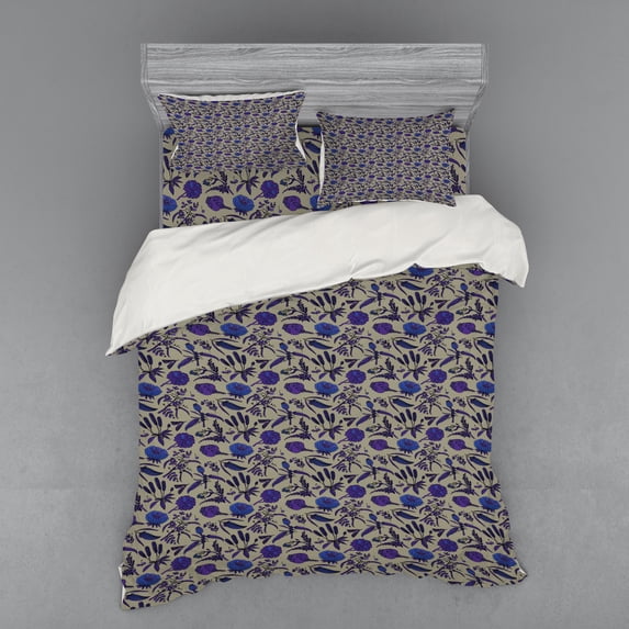 Ambesonne Floral Bedding Set 4 Pcs, Hand-Drawn Wildflowers, Queen, Multicolor