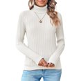 thumbnail image 4 of Suéteres de punto acanalado con cuello alto para mujer 2023 Otoño de manga larga suave clásico ajustado suéter Tops, 4 of 5