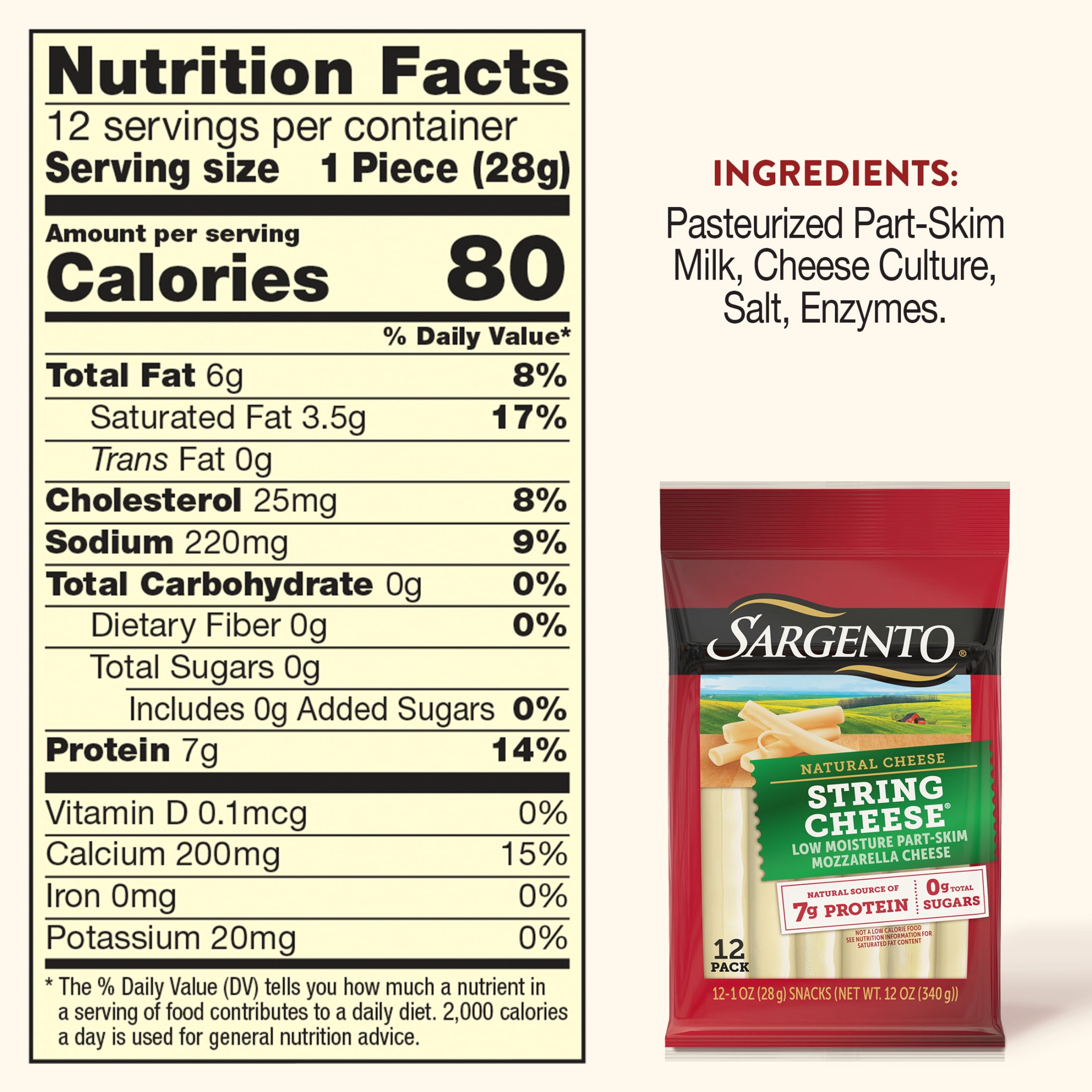 Sargento® Natural String Cheese Snacks, 12-Count