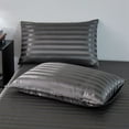 thumbnail image 7 of ANMINY Satin Sheets Silk Sheets King Dark Gray Stripe Bed Sheet Set Deep Pocket Bed Flat Fitted Sheet, 4-Pieces, 7 of 7