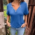 thumbnail image 2 of Brglopf Women's Waffle Knit Tops Summer Casual T-Shirts Short Sleeve V Neck Button Basic Loose Blouse(Blue,M), 2 of 7