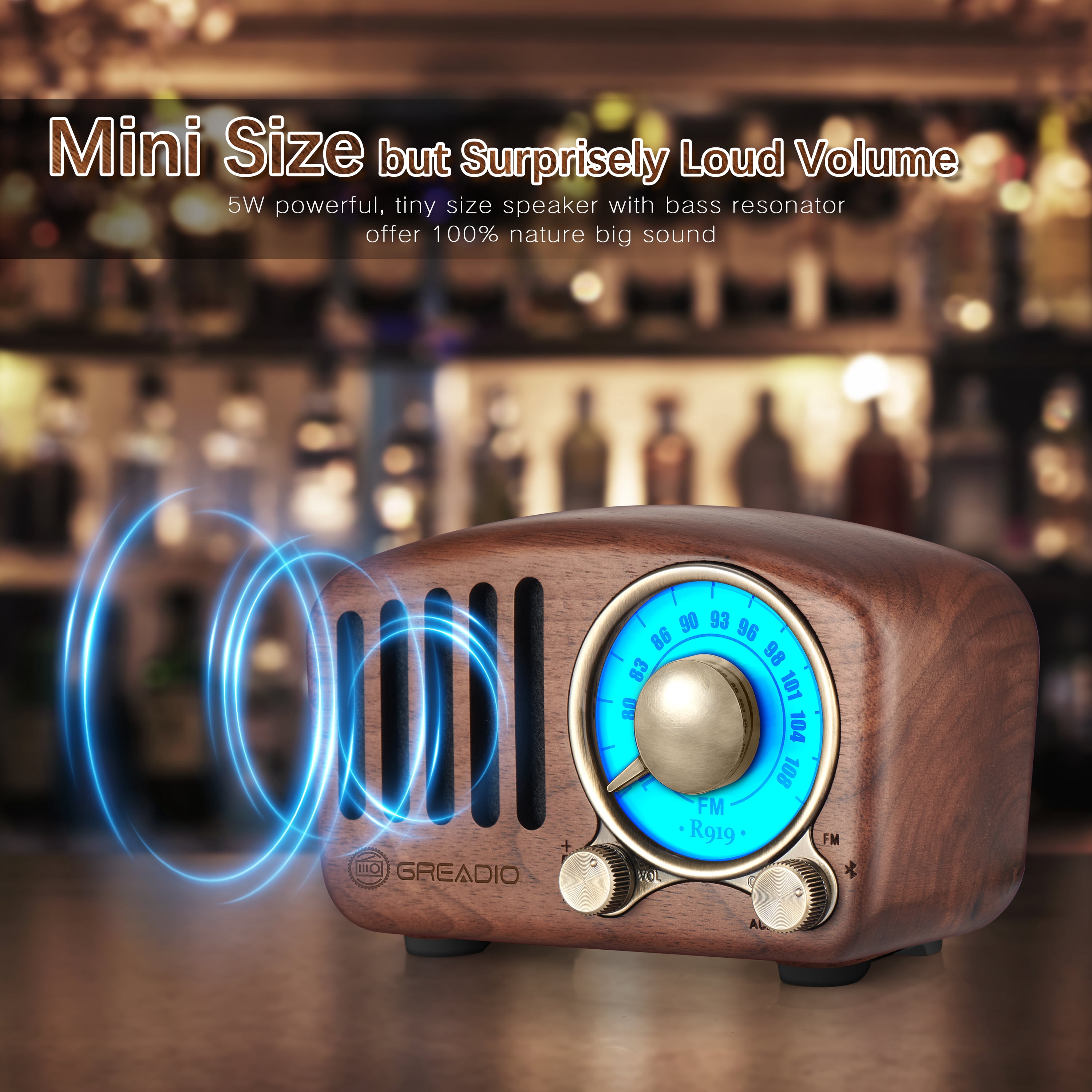 Greadio Portable Bluetooth Speaker, Retro Radio, Vintage Bluetooth Speaker for Home