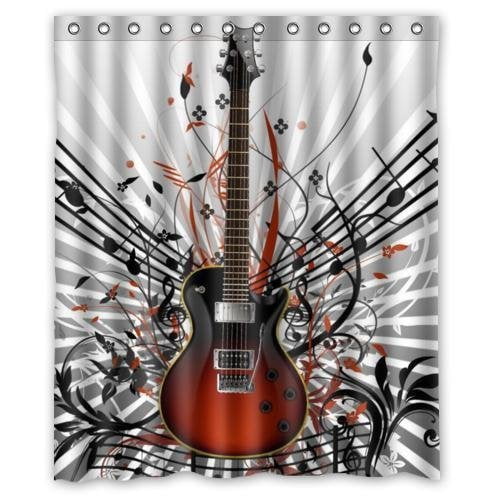 60x71'' Guitar On Musical Notes Bathroom Waterproof Shower Curtain Sets 12 Hooks 