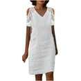 thumbnail image 2 of BONIXOOM Sexy Dresses for Women Date Night Multi-theme Party V-Neck Tab Short Sleeve Lace Dress Geometric White Dresses, 2 of 5