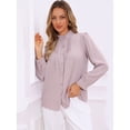 thumbnail image 4 of DARING DIVA Women's Long Sleeve Button Down Ruffled Collar Pleated Trim Top XS Grey Pink, 4 of 6