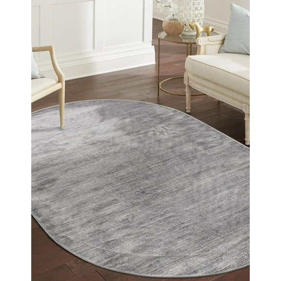 Rugs.com Finsbury Collection Rug – 5' 3 x 8' Oval Gray Medium Rug Perfect For Living Rooms, Large Dining Rooms, Open Floorplans