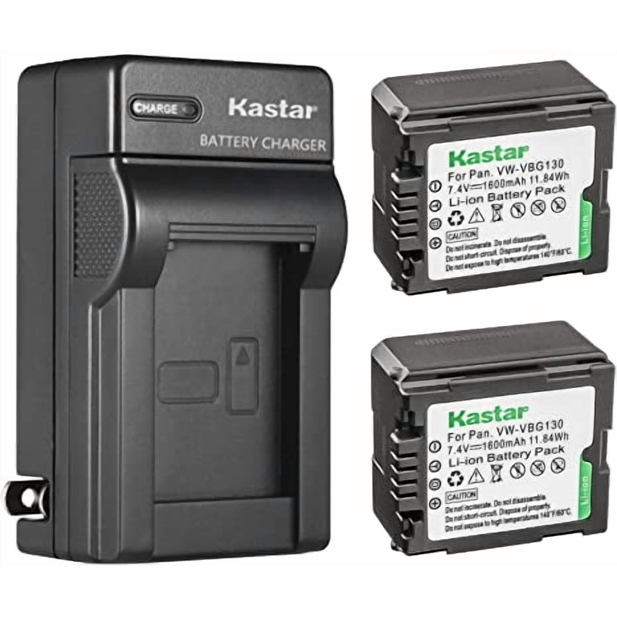 Kastar 2-Pack VW-VBG130 Battery and AC Wall Charger Replacement for Panasonic PV-GS500 PV-GS80 PV-GS83 PV-GS85 PV-GS90 SDR-H40 SDR-H40P SDR-H41 SDR-H48GK SDR-H50 SDR-H60 SDR-H60S