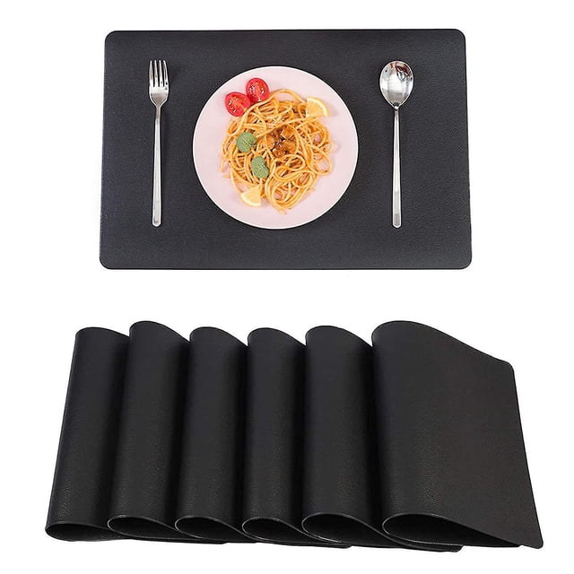 Juego de 4 manteles individuales, manteles individuales con posavasos, resistentes a las manchas y a los arañazos, antideslizantes, color negro, 4 sin vajilla