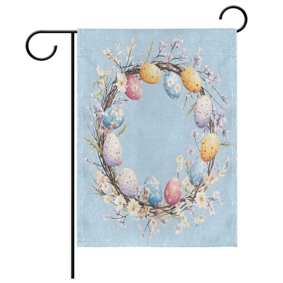 Ryvnso Easter Eggs Wreath Pattern Garden Flag 12x18 Inch Double Sided Seasonal Yard Decoration