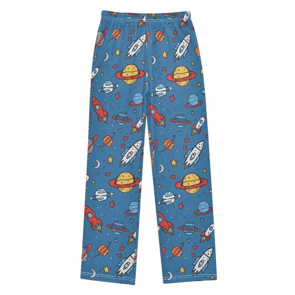 Planet Rocket Blue Background Pajama Pants Soft and Lightweight Elastic Waistband Pajama Pants