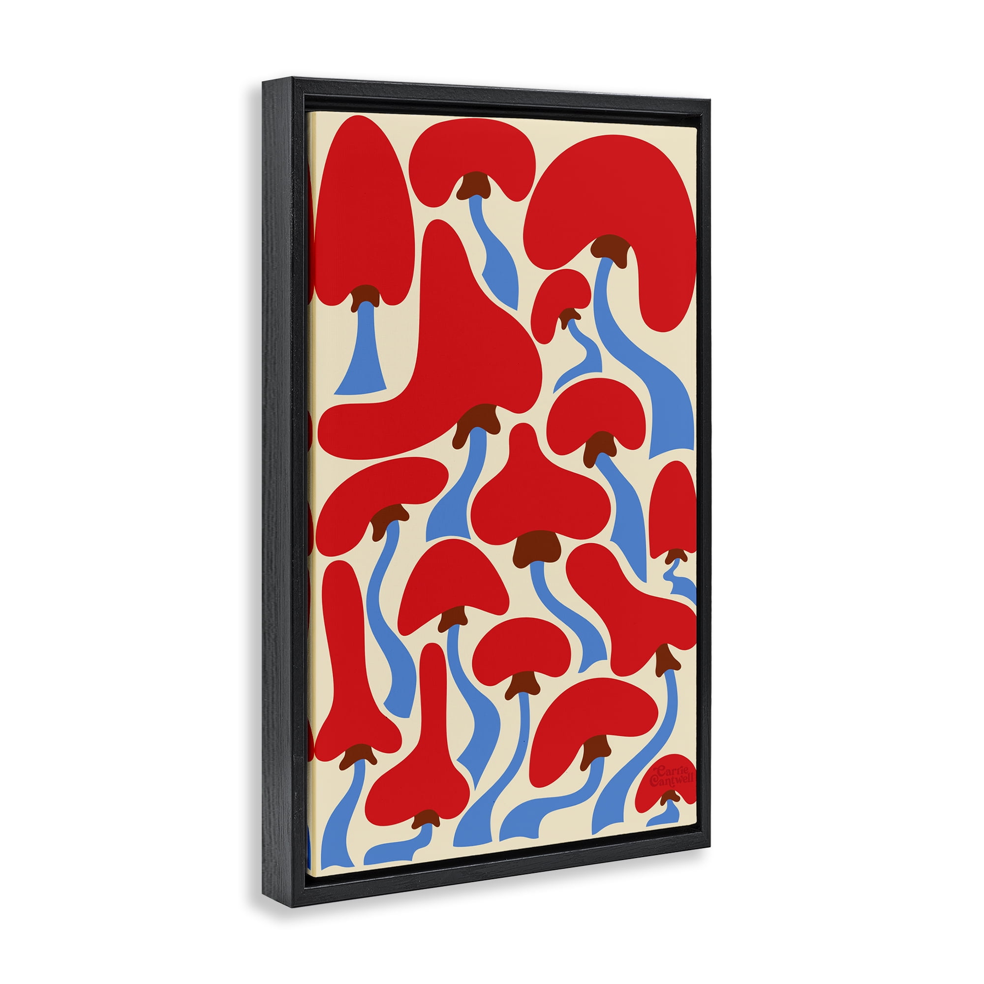 Stupell Industries Groovy Wavy Mushrooms Botanical & Floral Painting Black Floater Framed Art Print Wall Art, 17 x 25