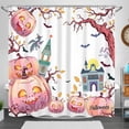 thumbnail image 1 of Whimsical Halloween Shower Curtain with Pink Pumpkins & Spooky Castle, 1 of 5