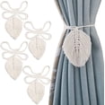 thumbnail image 3 of Laklulu Paquete de 4 alzapaños de cortina con hojas bohemias, soportes para cortinas de macramé de algodón, alzapaños para cortinas, alzapaños de cuerda de algodón beige, clips para cortinas, soporte, 3 of 8