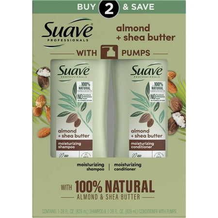 Suave Professionals Almond and Shea Butter Moisturizing Shampoo and Conditioner, 28 oz 2 Pack