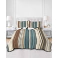 thumbnail image 3 of Quilts Full Size, Turquoise Beige Striped Soft Comforter Bedding Set for Bed, Modern Farmhouse Vertical Stripes Lightweight Quilted Bedspread with Pillow Cover(2 Pieces) for All Season, 78x90 Inch, 3 of 6