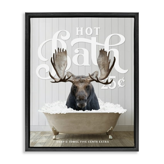 Stupell Industries Vintage Bathroom Moose Ad Animals & Insects Painting Black Floater Framed Art Print Wall Art, 17 x 21