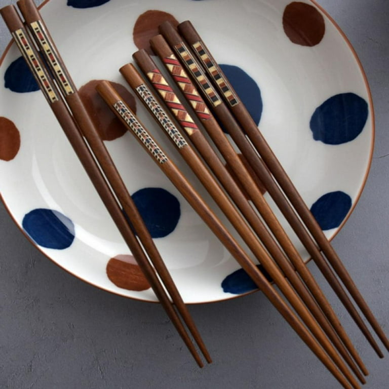 Engraved Brown Silver Asian Wood Chopsticks + Rest (3-Piece Set)