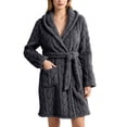thumbnail image 2 of Naittoop Womens Twist Fleece Robe with Hood Soft Cozy Winter Warm Plush Bathrobe After Spa Shower Fall Belted Fuzzy Bath Robe, 2 of 5