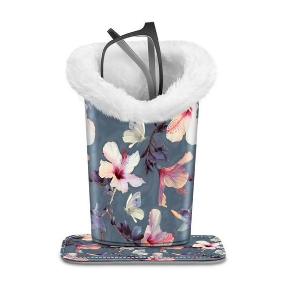 Fintie Plush Lined Eyeglasses Holder - PU Leather Protective Eyeglass Holder Stand Case,Blooming Hibiscus
