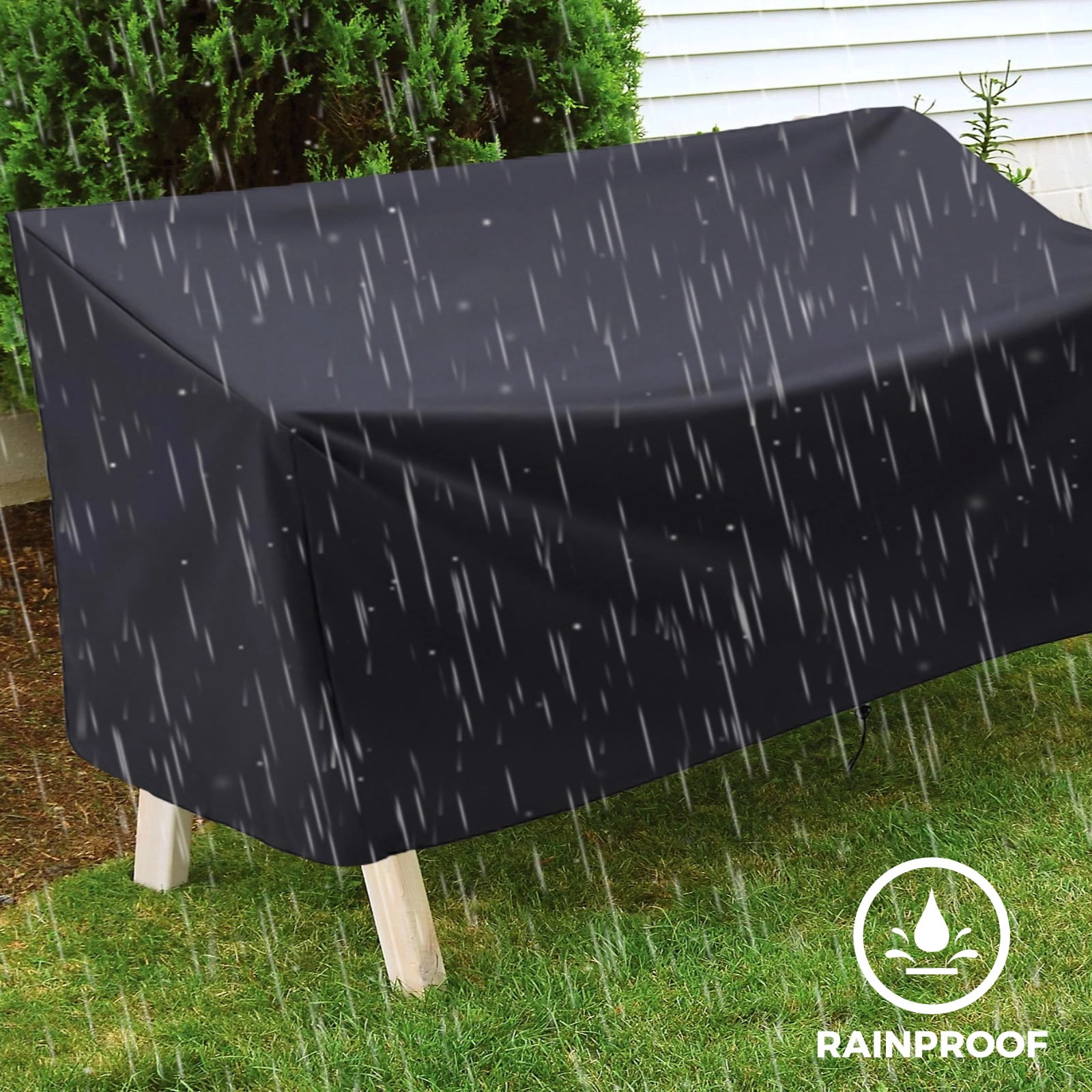 Heavy Duty 600D Outdoor Bench Cover for 3-Seater – Waterproof & UV Resistant Patio Furniture Cover with Air Vents, Windproof Straps & Storage Bag, 64.2" x 26" x 35", Black
