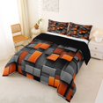 thumbnail image 2 of Manfei 3D Geometric Cubes Full Size Comforter Sets, Gray Orange Checkered Bedding Comforter Set, Black Reversible 3 Pieces, 1 Comforter and 2 Pillowcases, 2 of 6